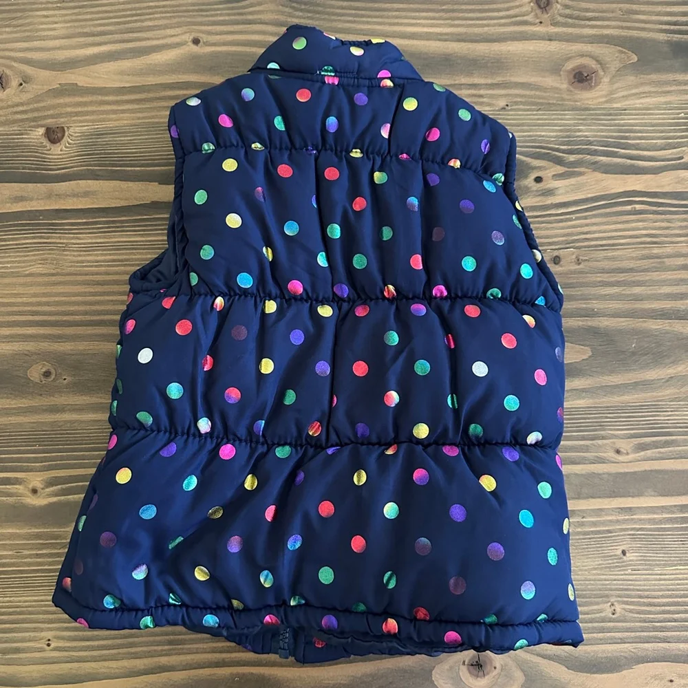 Girls Faded Glory Puffer Vest XS 4/5 Blue Multicolor Polka Dot Winter Layers